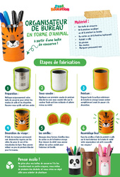 Organisateur de bureau en forme d'animal - CM1 - CM2 - 6ème - Ateliers Créatifs - Do It Yourself - Upcycling - Cycle 3 - PDF à imprimer
