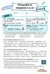 Orthographier les homophones et, es, est – CE2 – Exercices Pas à Pas - Cycle 2 - PDF à imprimer
