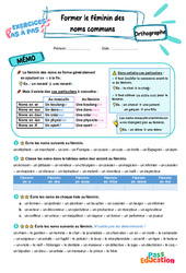 Former le féminin des noms communs – CE2 – Exercices Pas à Pas - Cycle 2 - PDF à imprimer