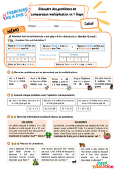 Leçon, exercice et évaluation :<br/> Résoudre des problèmes de comparaison multiplicative en 1 étape – CE2 – Exercices Pas à Pas - Cycle 2 - PDF à imprimer