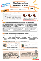 Leçon, exercice et évaluation :<br/> Résoudre des problèmes multiplicatifs en 1 étape – CE2 – Exercices Pas à Pas - Cycle 2 - PDF à imprimer