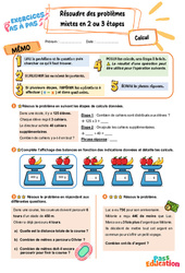 Résoudre des problèmes mixtes en 2 ou 3 étapes – CE2 – Exercices Pas à Pas - PDF à imprimer