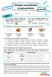 Distinguer noms génériques et noms particuliers – CE2 – Exercices Pas à Pas - PDF à imprimer
