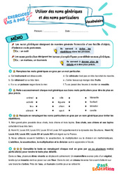 Utiliser des noms génériques et des noms particuliers – CE2 – Exercices Pas à Pas - PDF à imprimer
