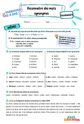 Leçon, exercice et évaluation :<br/> Reconnaitre des mots synonymes – CE2 – Exercices Pas à Pas - Cycle 2 - PDF à imprimer
