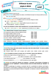 Différencier les mots simples et dérivés – 6ème – Exercices Pas à Pas - Cycle 3 - PDF à imprimer