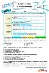 Connaître et utiliser les 3 registres de langue – 6ème – Exercices Pas à Pas - Cycle 3 - PDF à imprimer