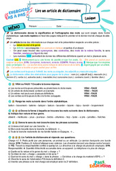 Lire un article de dictionnaire – 6ème – Exercices Pas à Pas - Cycle 3 - PDF à imprimer