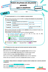 Produire des phrases avec des pronoms personnels sujets et compléments – 5ème – Exercices Pas à Pas - Cycle 4 - PDF à imprimer