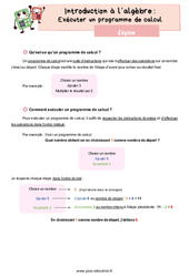 Exécuter un programme de calcul (Introduction à l’algèbre) - CM1 - Leçon - PDF à imprimer