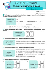 Exercice Exécuter un programme de calcul (Introduction à l’algèbre) - CM1 - Exercices - Cycle 3 - PDF à imprimer