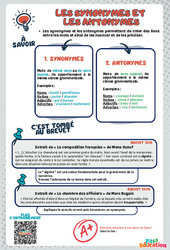 Les synonymes et les antonymes - 3ème - memo brevet étude de la langue - Cycle 4 - PDF à imprimer