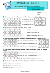 Poursuivre une suite de nombres (Introduction à l’algèbre) - CM1 - Exercices avec les corrections - Cycle 3 - PDF à imprimer