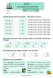 Exercice Les doubles de 100 à 500 - CE1 - Exercices avec les corrections - Cycle 2 - PDF à imprimer