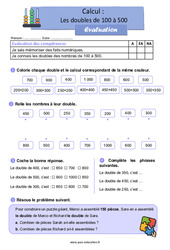 Evaluation Les doubles de 100 à 500 - CE1 - Evaluation avec les corrigés - Cycle 2 - PDF à imprimer