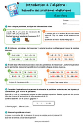 Résoudre des problèmes algébriques (Introduction à l’algèbre) - CM2 - Exercices avec les corrections - Cycle 3 - PDF à imprimer
