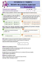 Résoudre des problèmes algébriques (Introduction à l’algèbre) - CM2 - Evaluation avec les corrigés - Cycle 3 - PDF à imprimer