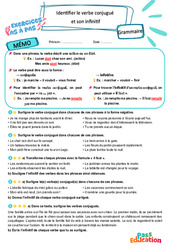 Identifier le verbe conjugué et son infinitif – CM1 – Exercices Pas à Pas - Cycle 3 - PDF à imprimer