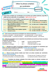 Leçon, exercice et évaluation :<br/> Utiliser les phrases complexes par coordination – CM1 – Exercices Pas à Pas - Cycle 3 - PDF à imprimer