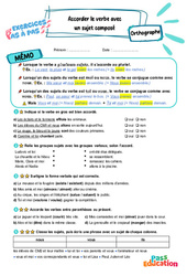 Leçon, exercice et évaluation :<br/> Accorder le verbe avec un sujet composé – CM2 – Exercices Pas à Pas - Cycle 3 - PDF à imprimer