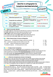 Identifier et orthographier les homophones mes/mais/mets/met – 6ème – Exercices Pas à Pas - Cycle 3 - PDF à imprimer