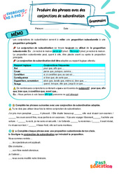 Cours et exercice : Produire des phrases avec des conjonctions de subordination – 5ème – Exercices Pas à Pas - Cycle 4 - PDF à imprimer