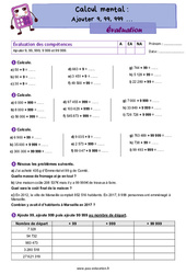 Exercice Ajouter 9, 99, 999 … - CM2 - Evaluation - Cycle 3 - PDF à imprimer