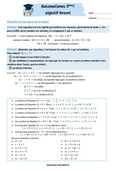 Résoudre des équations du 1er degré - 3ème - Automatismes - Objectif brevet - Cycle 4 - PDF à imprimer