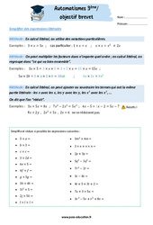 Simplifier des expressions littérales - 3ème - Automatismes - Objectif brevet - Cycle 4 - PDF à imprimer
