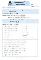 Utiliser la notation de puissance - 3ème - Automatismes - Objectif brevet - Cycle 4 - PDF à imprimer