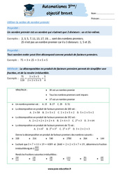 Utiliser la notion de nombre premier - 3ème - Automatismes - Objectif brevet - Cycle 4 - PDF à imprimer