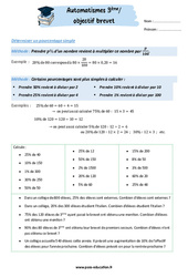 Déterminer un pourcentage simple - 3ème - Automatismes - Objectif brevet - Cycle 4 - PDF à imprimer