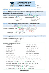 Développer une expression littérale - 3ème - Automatismes - Objectif brevet - Cycle 4 - PDF à imprimer