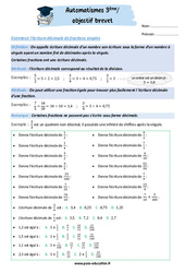 Entretenir l’écriture décimale de fractions simples - 3ème - Automatismes - Objectif brevet - Cycle 4 - PDF à imprimer