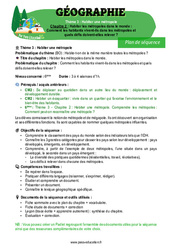 Habiter les métropoles dans le monde (Chapitre 4) - 6ème - Géographie - Séquence complète - PDF à imprimer