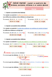 Ajouter ou soustraire des dixièmes, centièmes, millièmes à un nombre décimal - CM2 - Leçon - PDF gratuit à imprimer