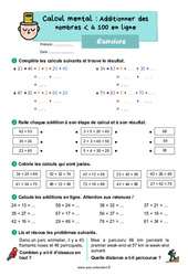 Exercice Additionner deux nombres inférieurs à 100 en ligne - CE2 - Exercices - Cycle 2 - PDF à imprimer