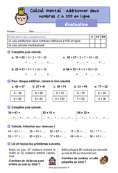 Additionner deux nombres inférieurs à 100 en ligne - CE2 - Evaluation - PDF à imprimer