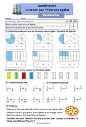 Initiation aux fractions égales - CE2 - Evaluation - PDF à imprimer