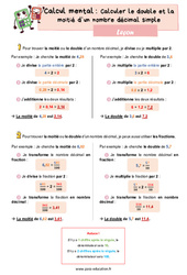 Leçon Calculer le double et la moitié d’un nombre décimal simple - CE2 - Leçon - Cycle 2 - PDF gratuit à imprimer