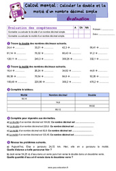 Calculer le double et la moitié d’un nombre décimal simple - CE2 - Evaluation - PDF à imprimer