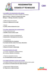 Sciences et technologie - CM1 - Programmation annuelle - PDF gratuit à imprimer