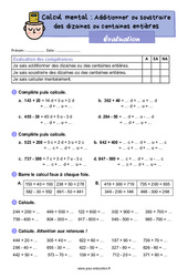Additionner ou soustraire des dizaines ou des centaines entières - CE2 - Evaluation - PDF à imprimer