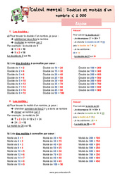 Doubles et moitiés d’un nombre inférieur à 1 000 - CM2 - Leçon - PDF gratuit à imprimer