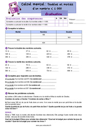 Exercice Doubles et moitiés d’un nombre inférieur à 1 000 - CM2 - Evaluation - Cycle 3 - PDF à imprimer