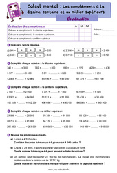 Exercice Les compléments à la dizaine, centaine et au millier supérieurs - CM2 - Evaluation - Cycle 3 - PDF à imprimer