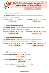 Leçon Ajouter ou soustraire des dizaines, centaines, milliers (rappel) - CM2 - Leçon - Cycle 3 - PDF gratuit à imprimer