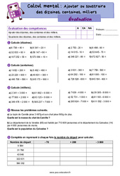 Ajouter ou soustraire des dizaines, centaines, milliers (rappel) - CM2 - Evaluation - PDF à imprimer