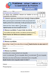 Utiliser l’addition ou la soustraction de fractions - CE2 - Evaluation - PDF à imprimer