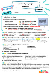 Identifier le groupe sujet et sa nature – CM1 – Exercices Pas à Pas - Cycle 3 - PDF à imprimer